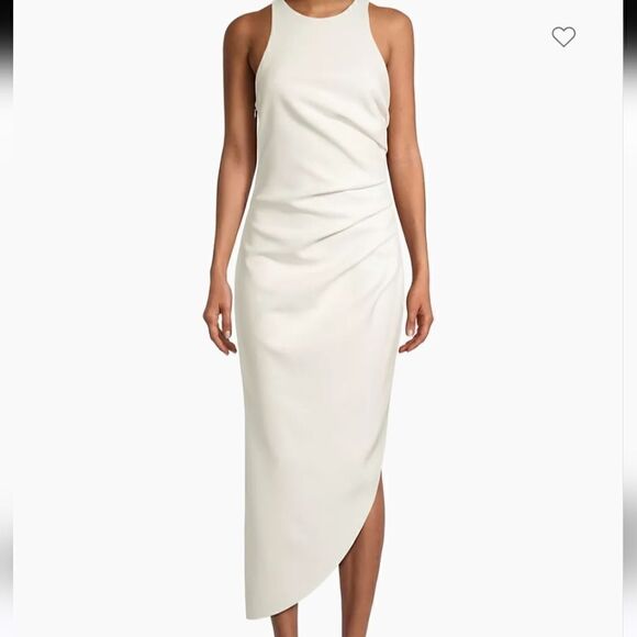 NWT MISHA Ida Sleeveless Ruched Asymmetrical Hem Midi Dress White - Picture 4 of 8
